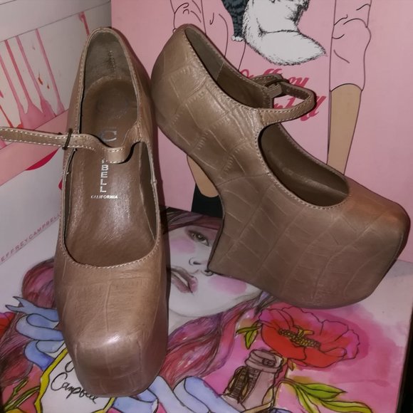 Jeffrey Campbell 5 5.5 Nightwalk Beige Croc Heelless Mary-Jane - Picture 2 of 7